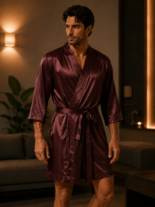 Men's Luxury Hooded Bathrobe – Silk Kimono Loungewear Robe