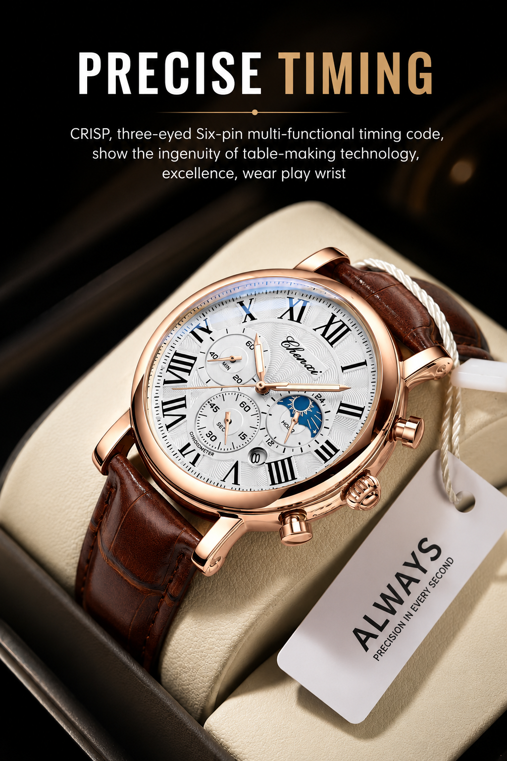 CHENXI Men's Luxury Quartz Watch — Leather Band, Luminous Hands & Waterproof Design