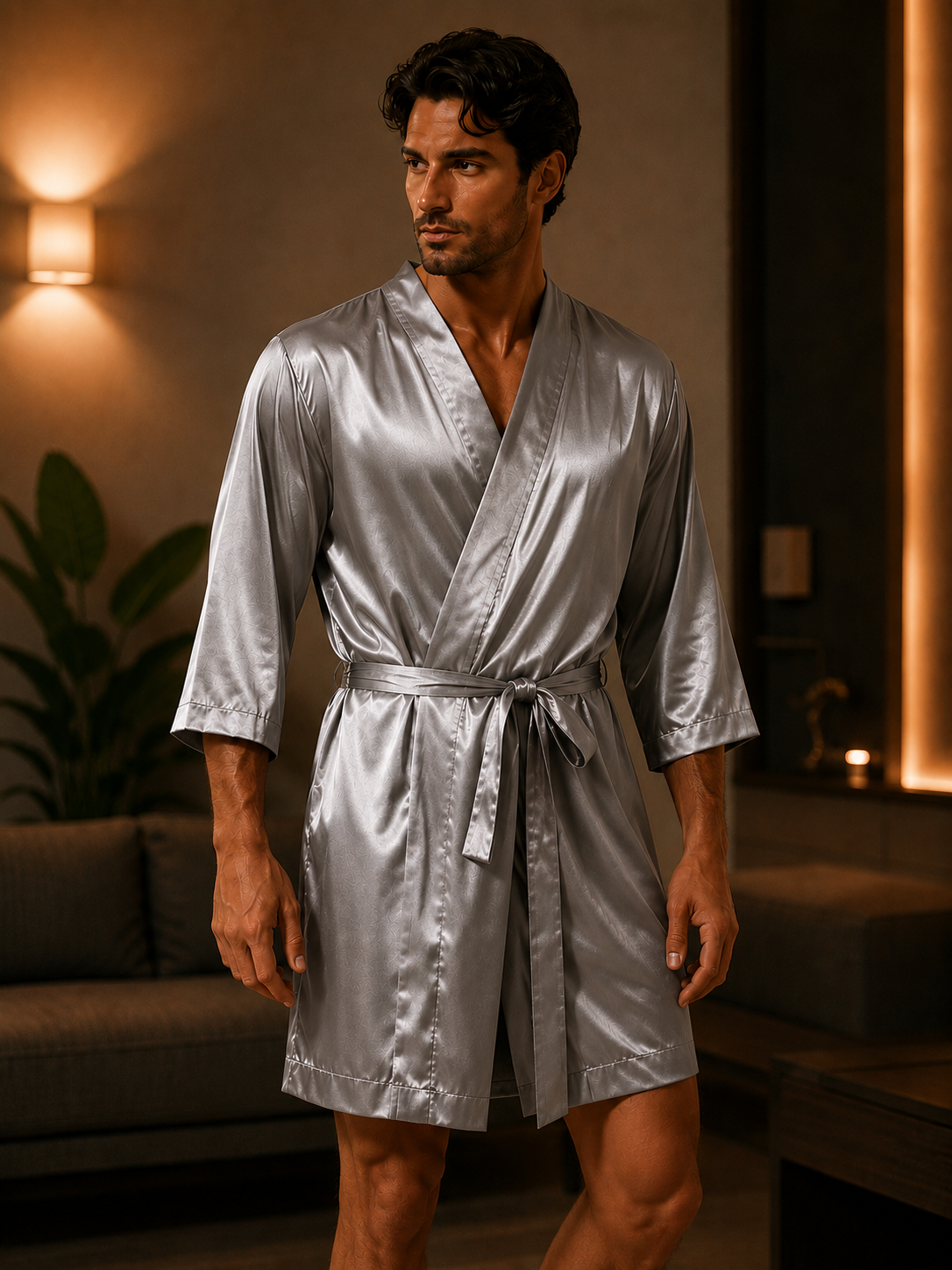Men's Luxury Hooded Bathrobe – Silk Kimono Loungewear Robe
