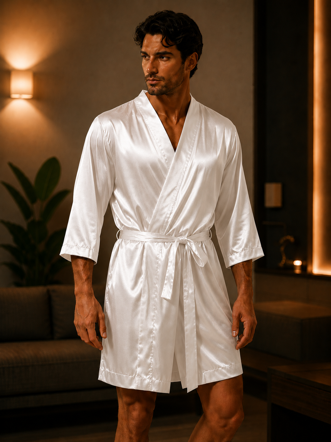 Men's Luxury Hooded Bathrobe – Silk Kimono Loungewear Robe