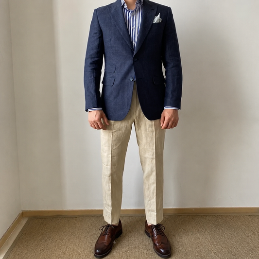 Men's Navy Linen Blazer — British Gentleman Edition
