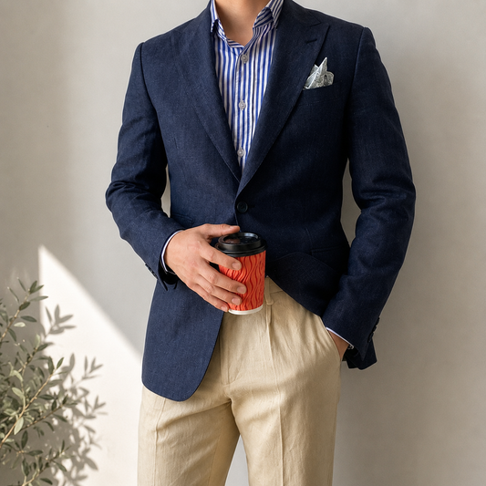 Men's Navy Linen Blazer — British Gentleman Edition