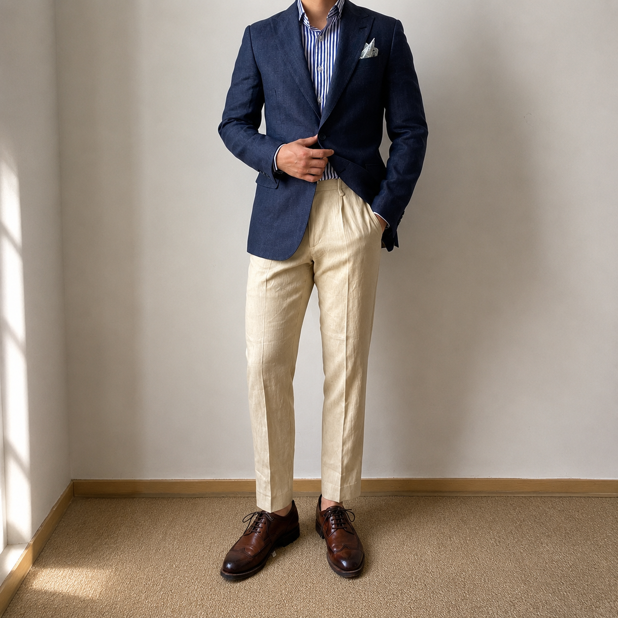 Men's Navy Linen Blazer — British Gentleman Edition